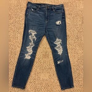 American Eagle Outfitters Ripped Skinny Jeans - Dark Blue Size 16